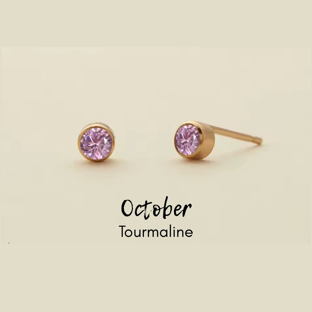 Birthstone CZ Gold Studs
