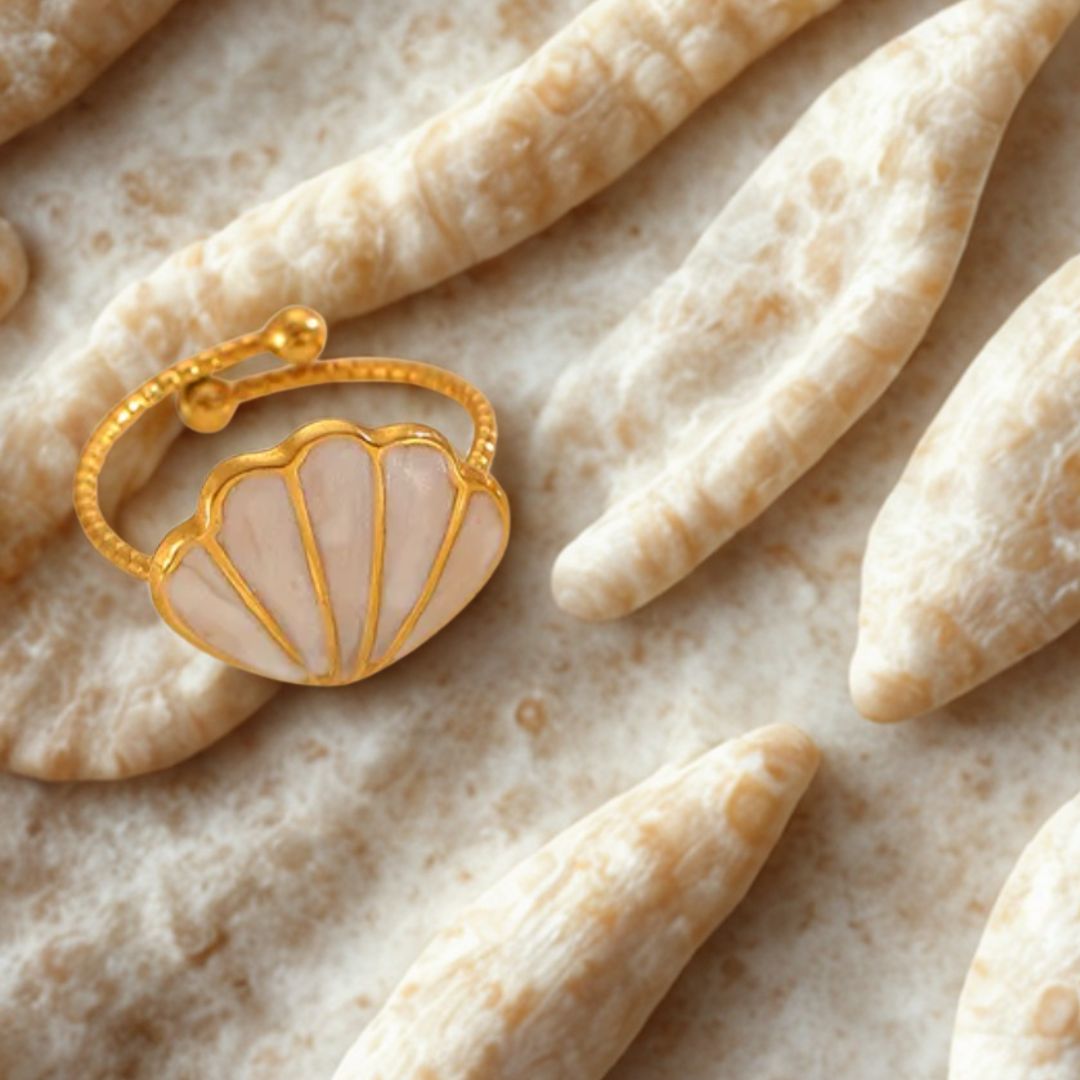 Kara | Gold Plated White Enamel Shell Adjustable Ring