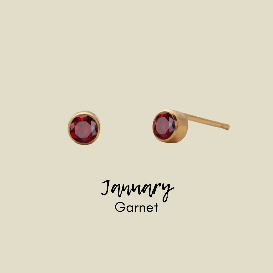 Birthstone CZ Gold Studs