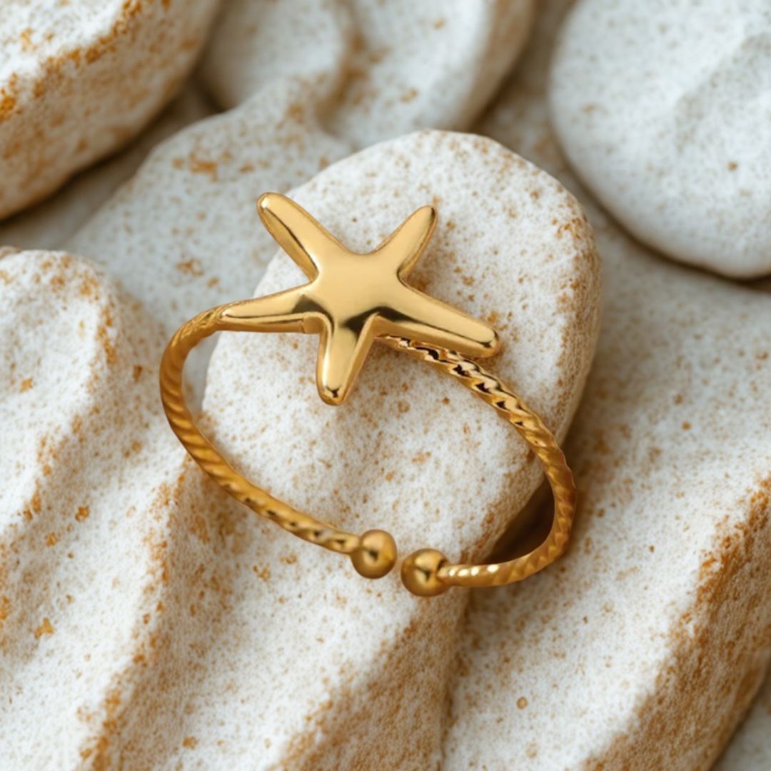 Starfish | Adjustable Gold Plated Stainless Steel Ring