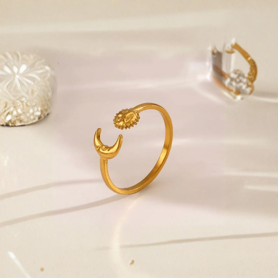 Mira  | Adjustable Moon & Sun Gold Plated Stainless Steel Ring