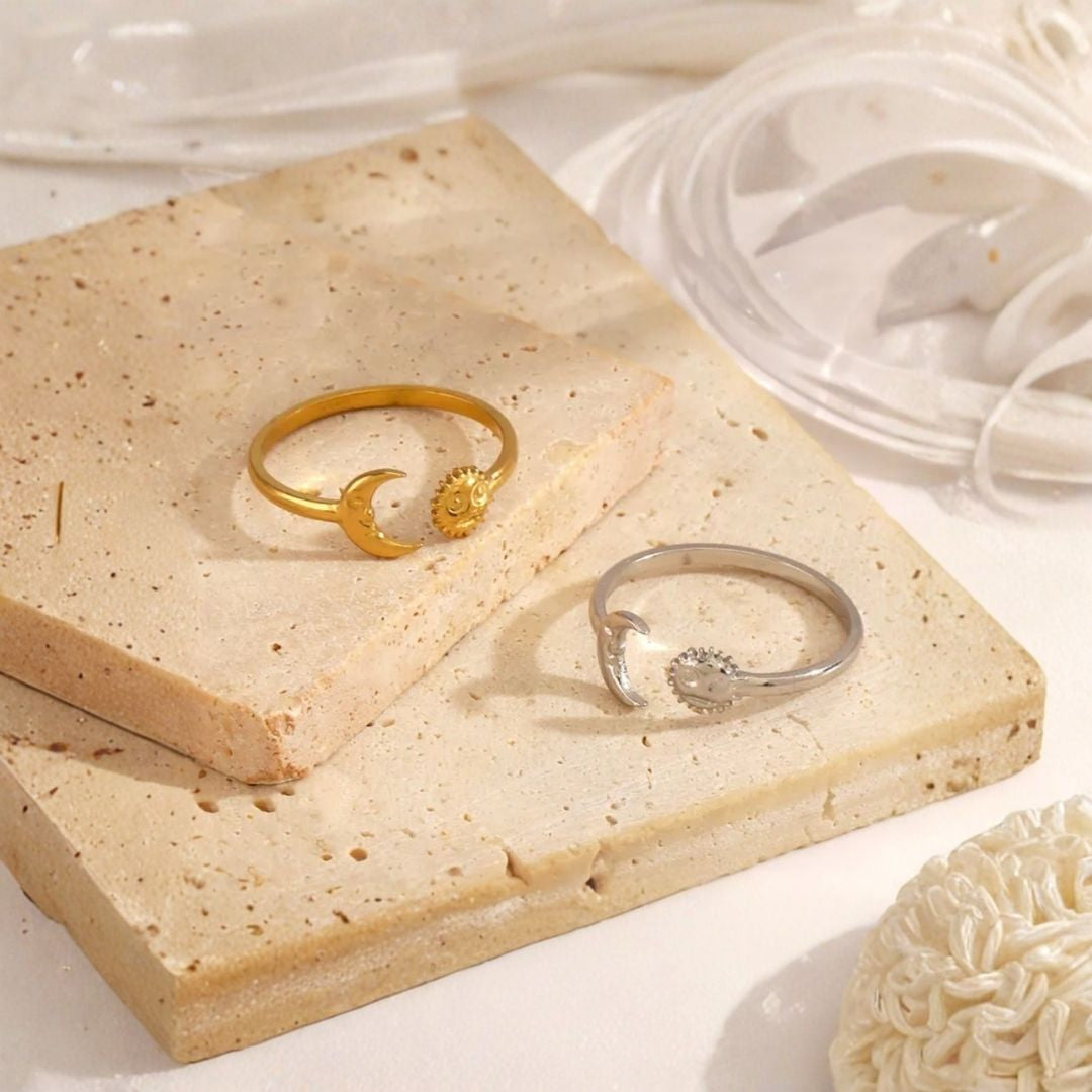 Mira  | Adjustable Moon & Sun Gold Plated Stainless Steel Ring