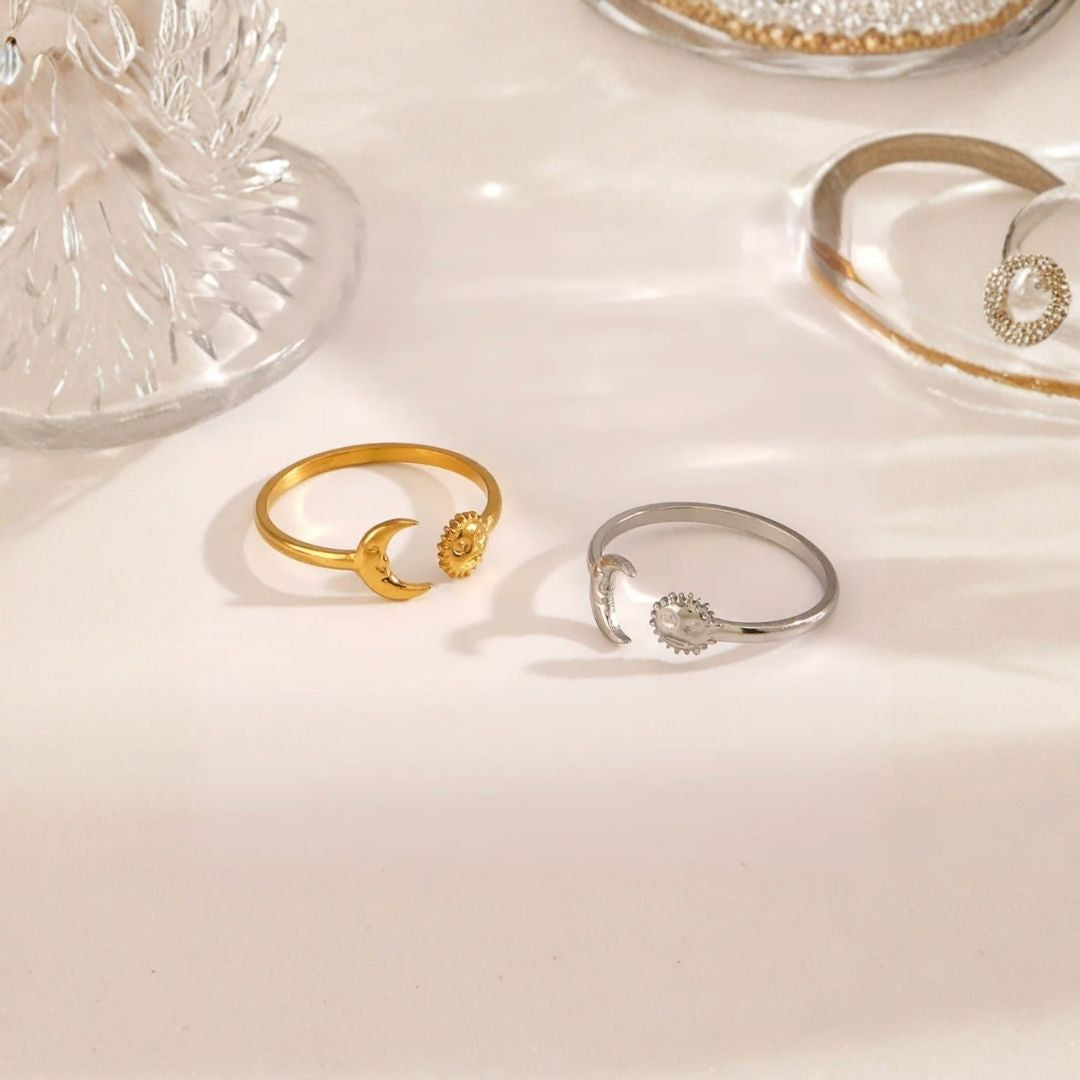 Mira  | Adjustable Moon & Sun Gold Plated Stainless Steel Ring