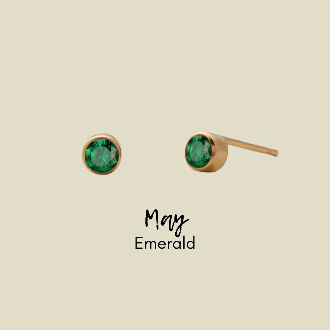 Birthstone CZ Gold Studs