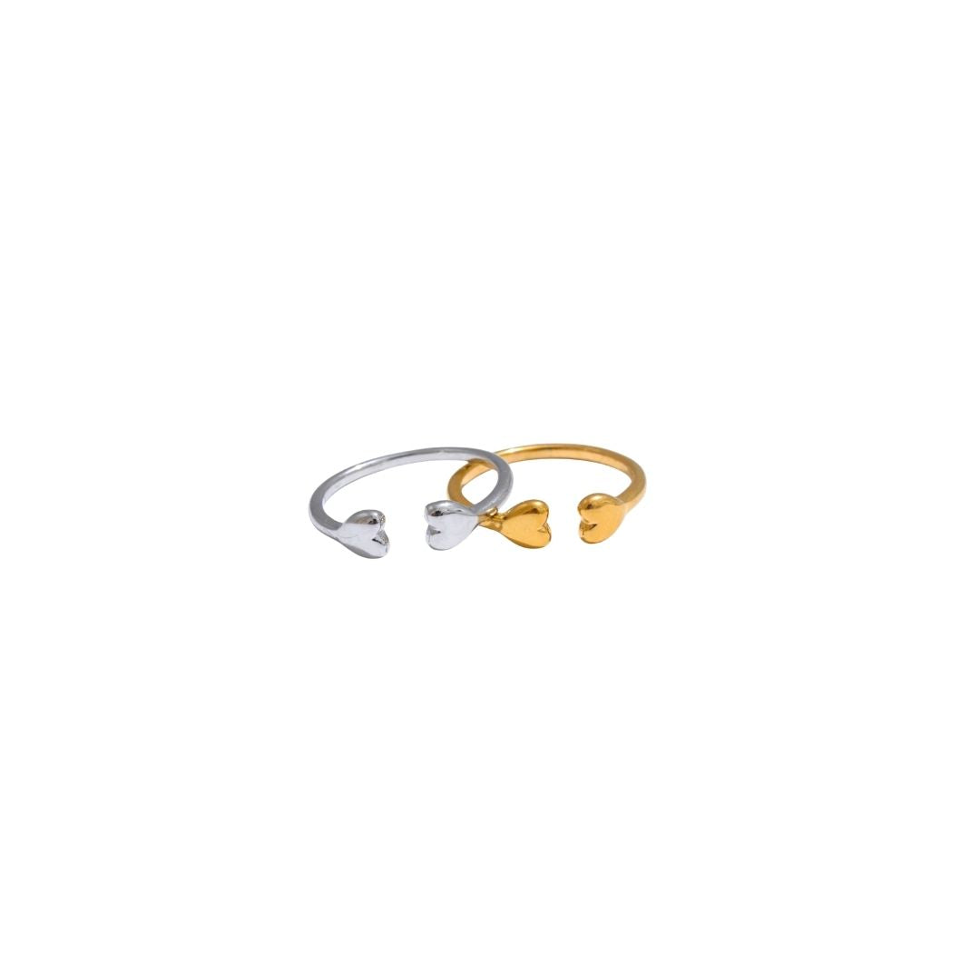 Two Hearts  | Adjustable Duo Heart Gold Plated Stainless Steel Ring