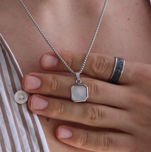 Mother of Pearl Stainless Steel Pendant Necklace