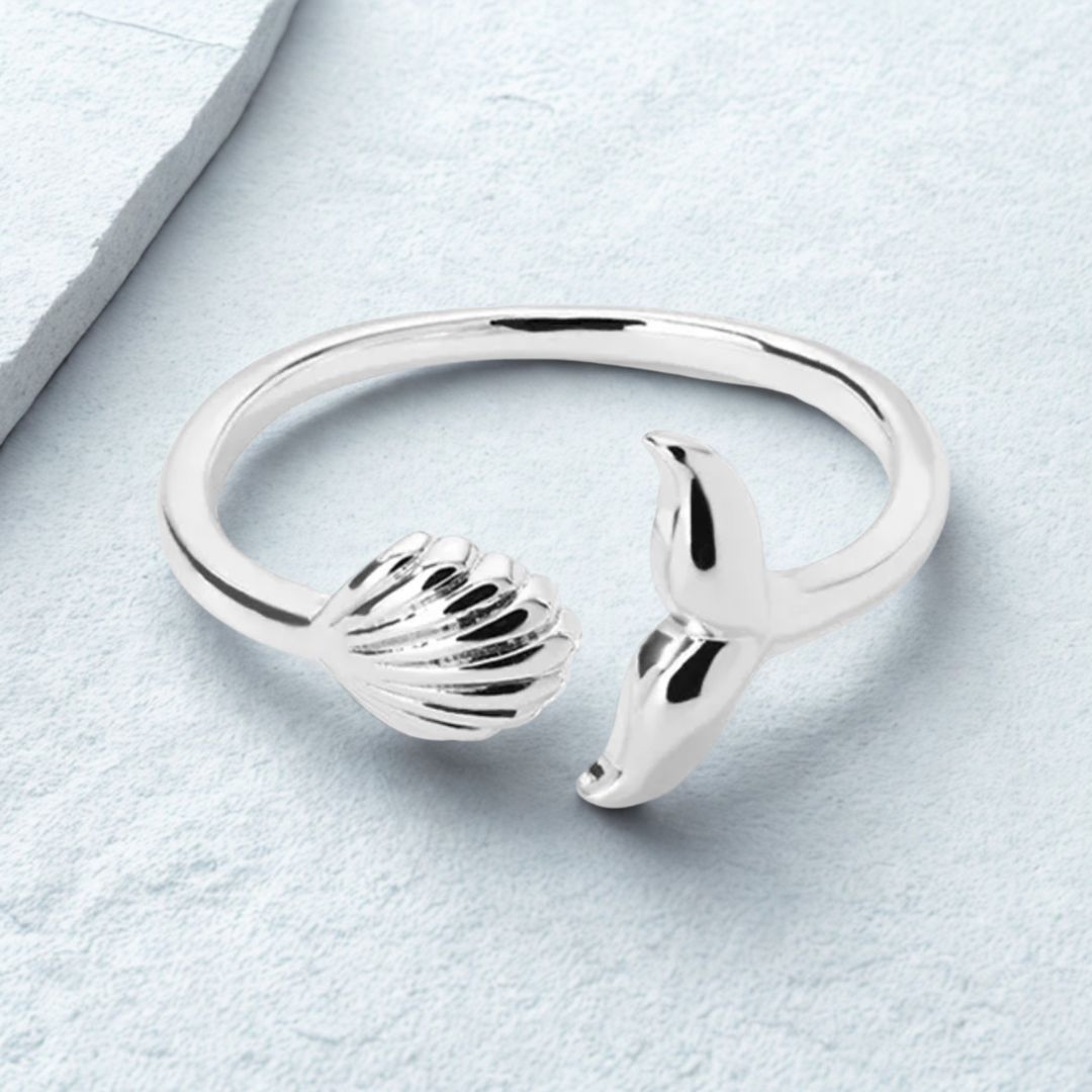 Kai | Adjustable Whale Tail & Shell Gold Plated Stainless Steel Ring