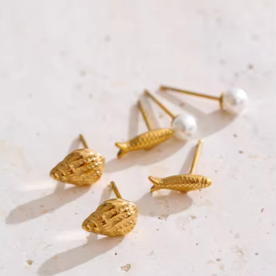 Marli | Stackable Ocean Gold Plated Studs