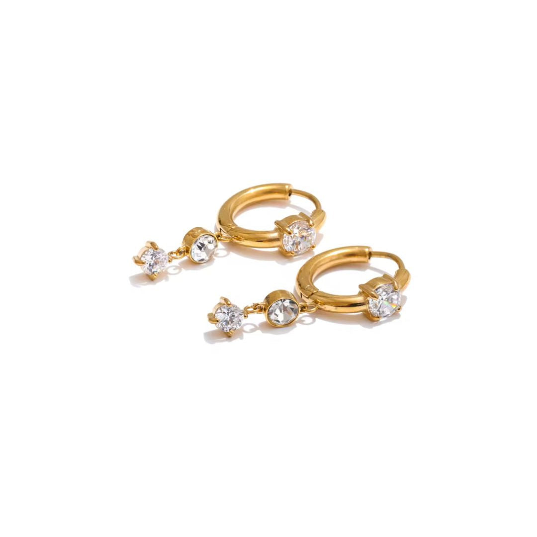 Palma | Lustre Double Drop Huggie Earrings | Waterproof CZ Earrings