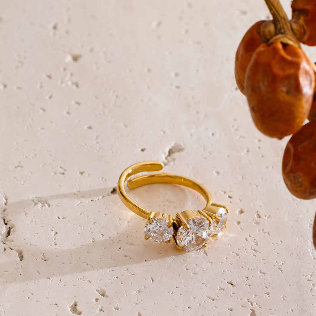 Laken | CZ Open Ring | Gold Waterproof Adjustable Ring