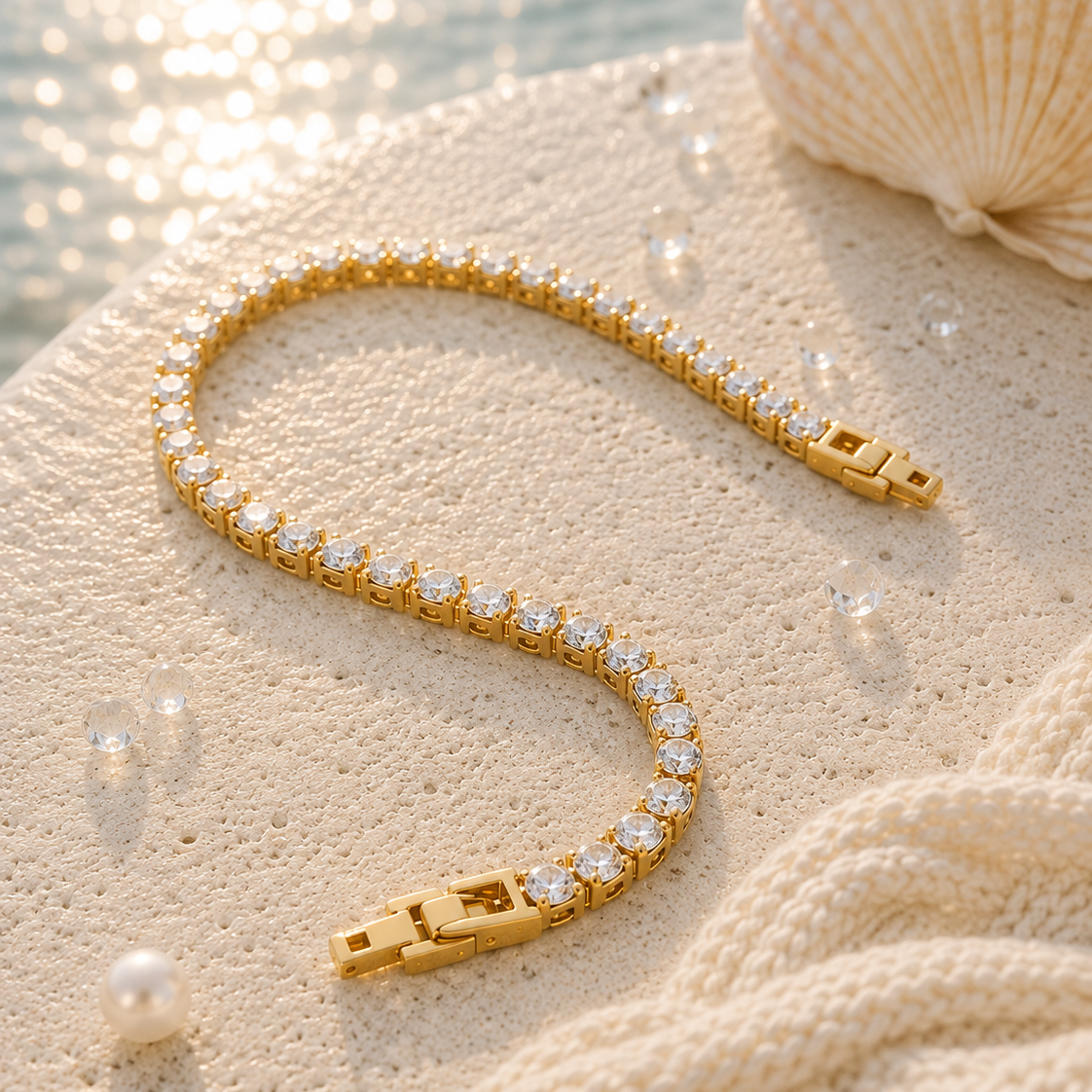 Maré Tennis Bracelet | Gold Waterproof Crystal Tennis Bracelet