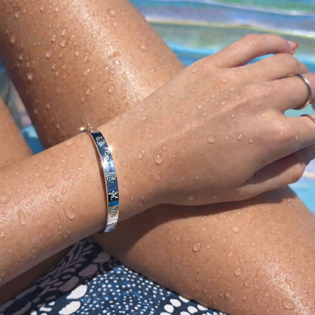 Odyssey | Stainless Steel 18K Gold Plated Ocean Cuff Bangle