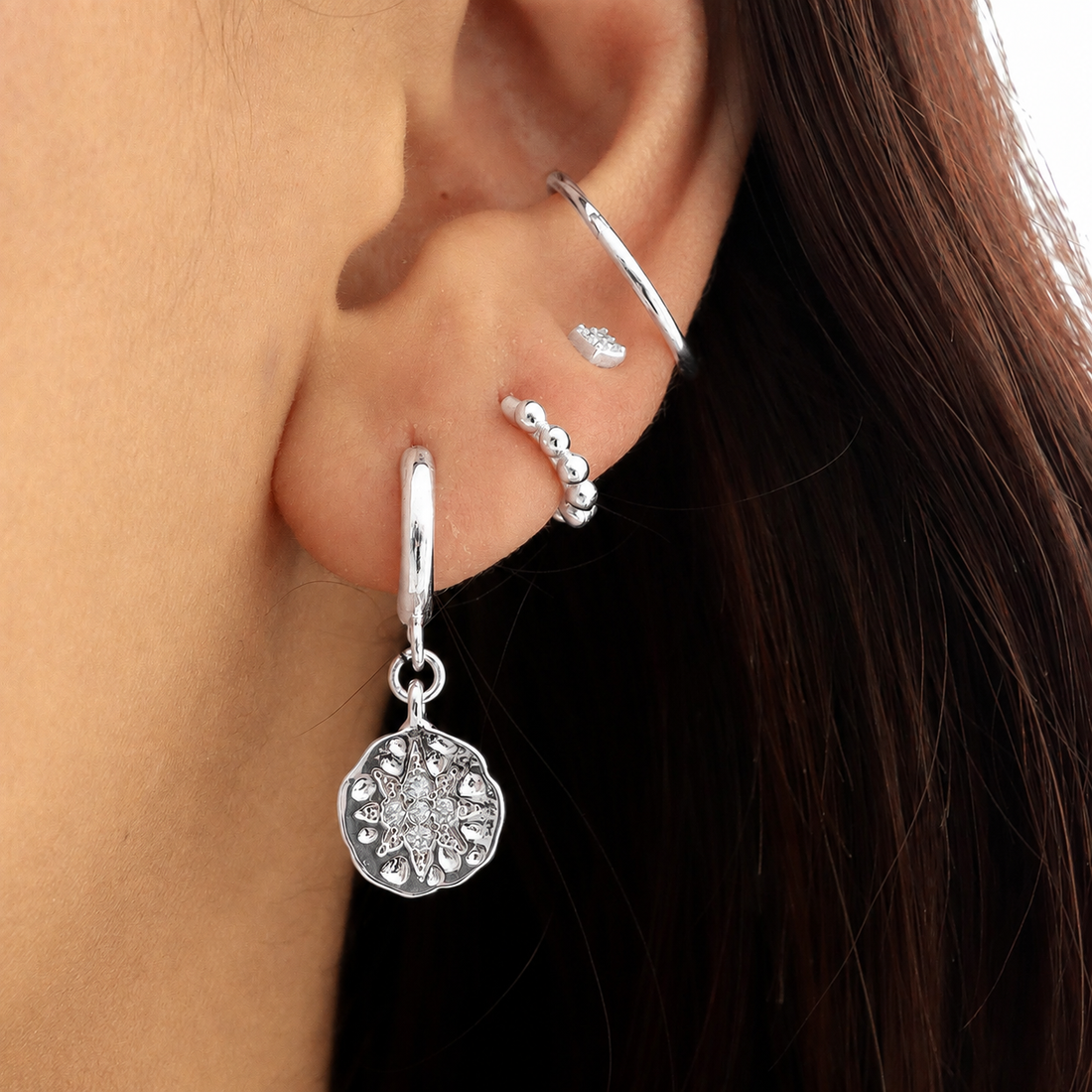 Lee Earrings | 18k Gold/Platinum Star Charm Hoops