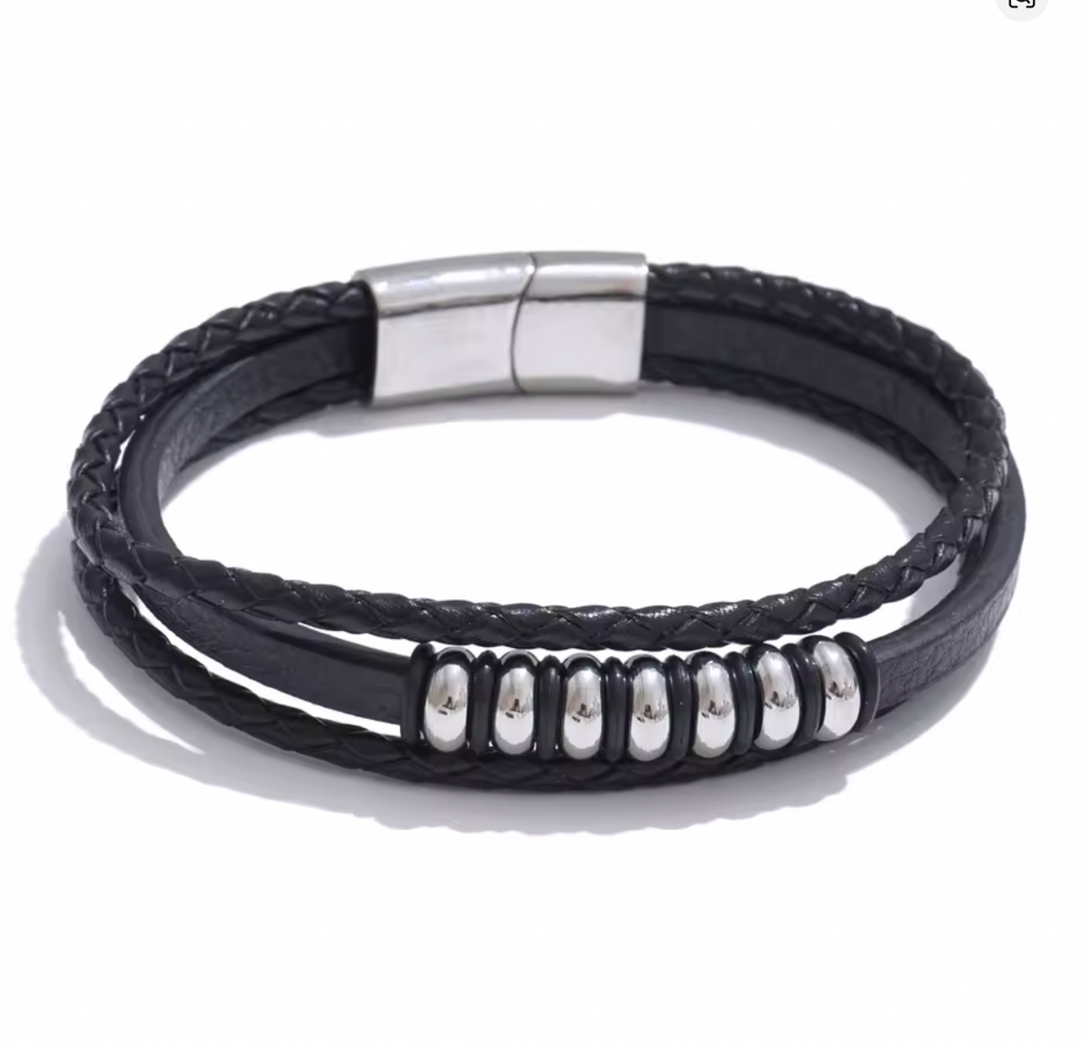 Mens leather and stainless steel bracelet