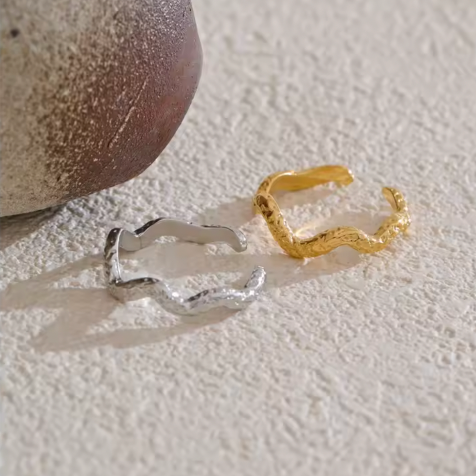 Nyla | Adjustable Hammered Gold Plated Stainless Steel Ring