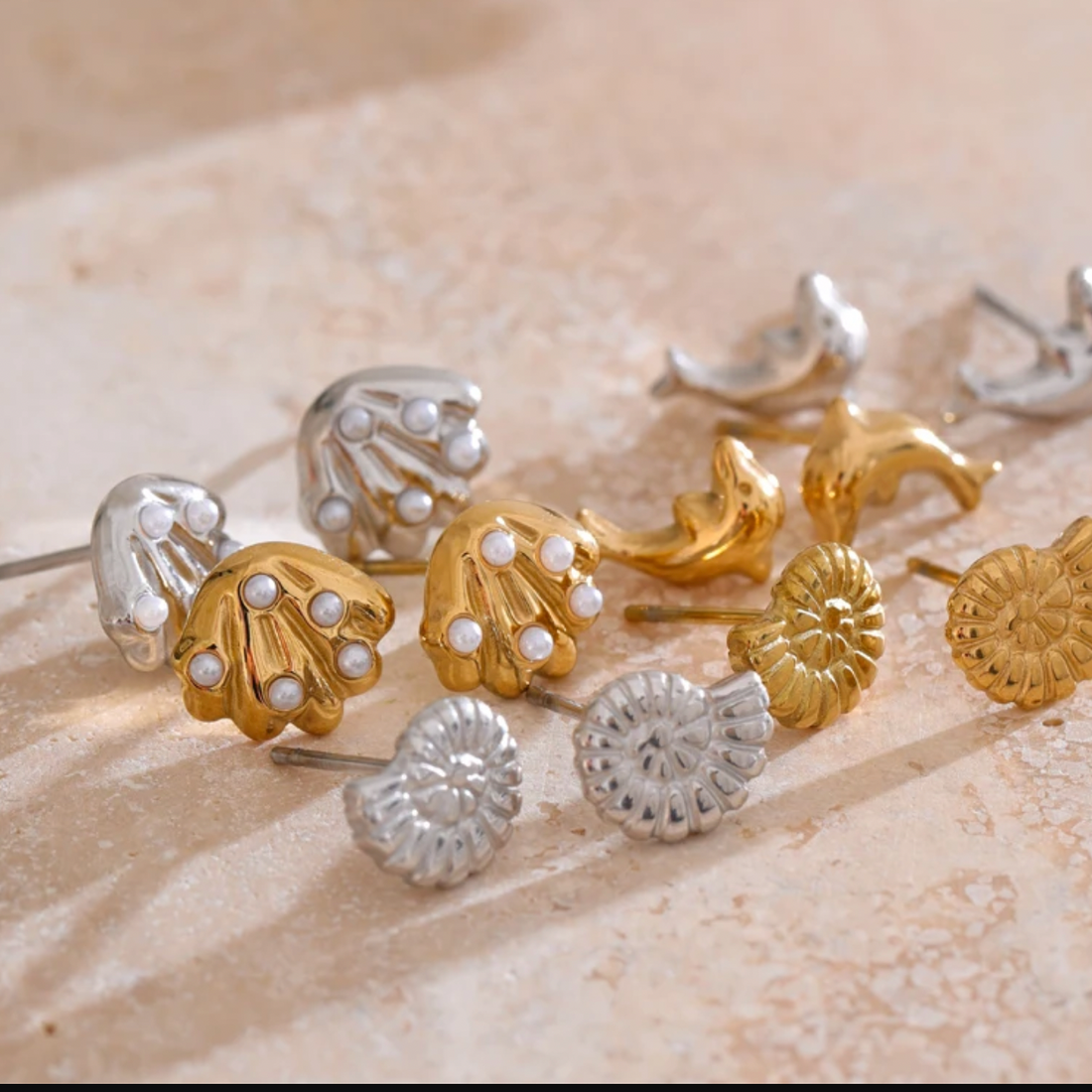 Marnie| Stackable Ocean Gold Plated Studs