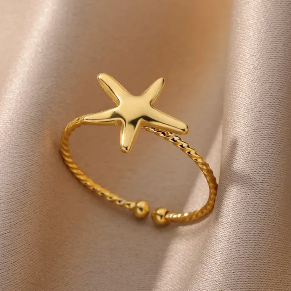 Starfish | Adjustable Gold Plated Stainless Steel Ring