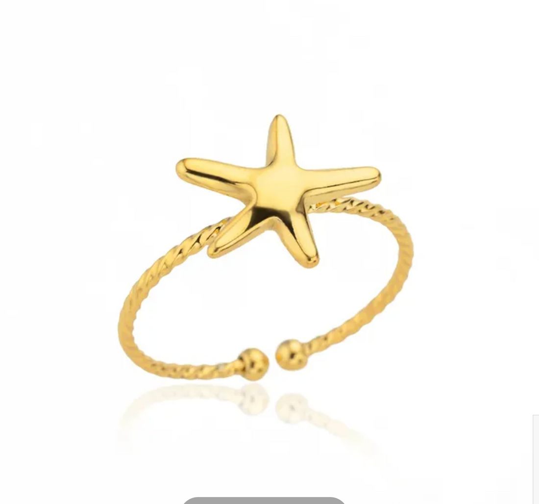 Starfish | Adjustable Gold Plated Stainless Steel Ring