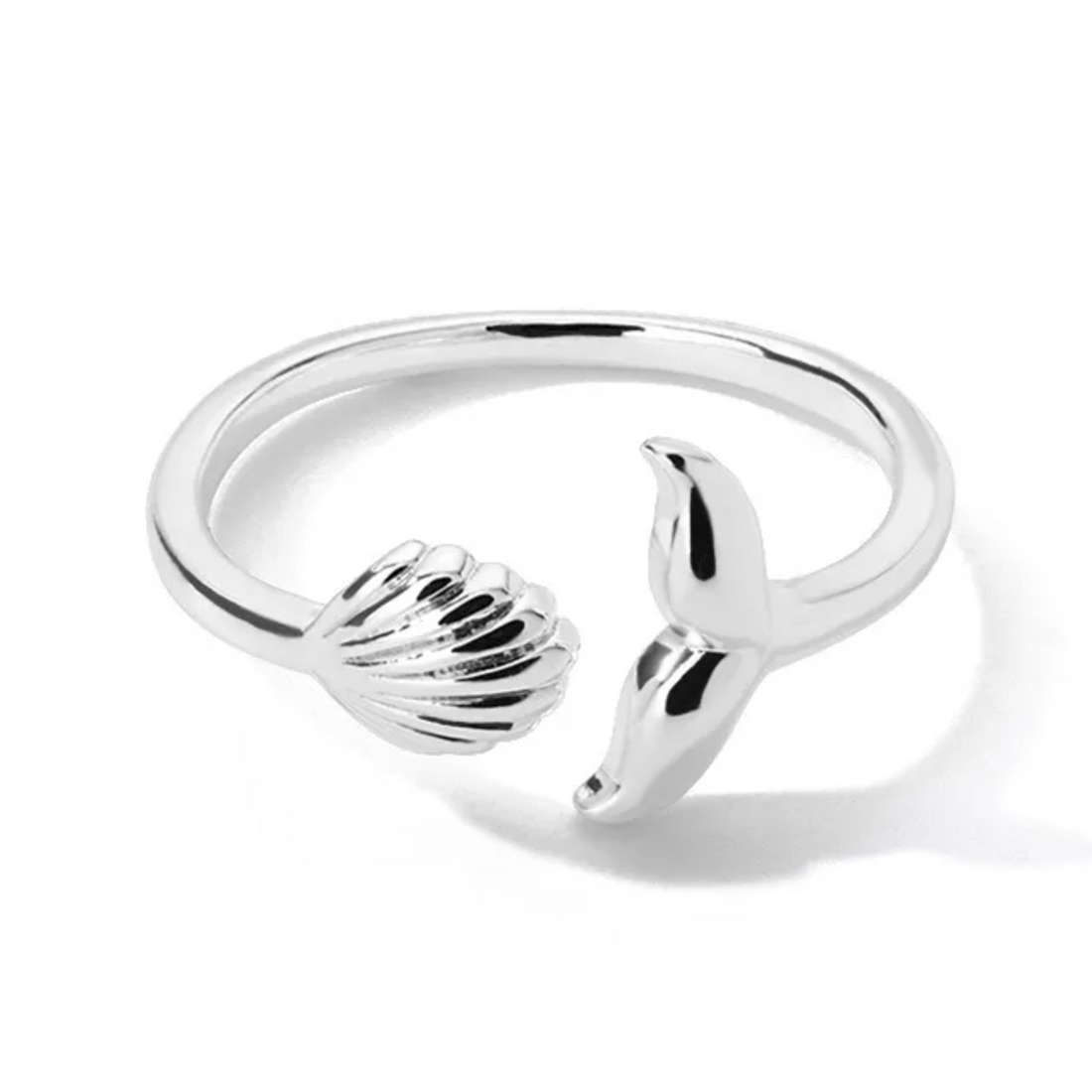 Kai | Adjustable Whale Tail & Shell Gold Plated Stainless Steel Ring