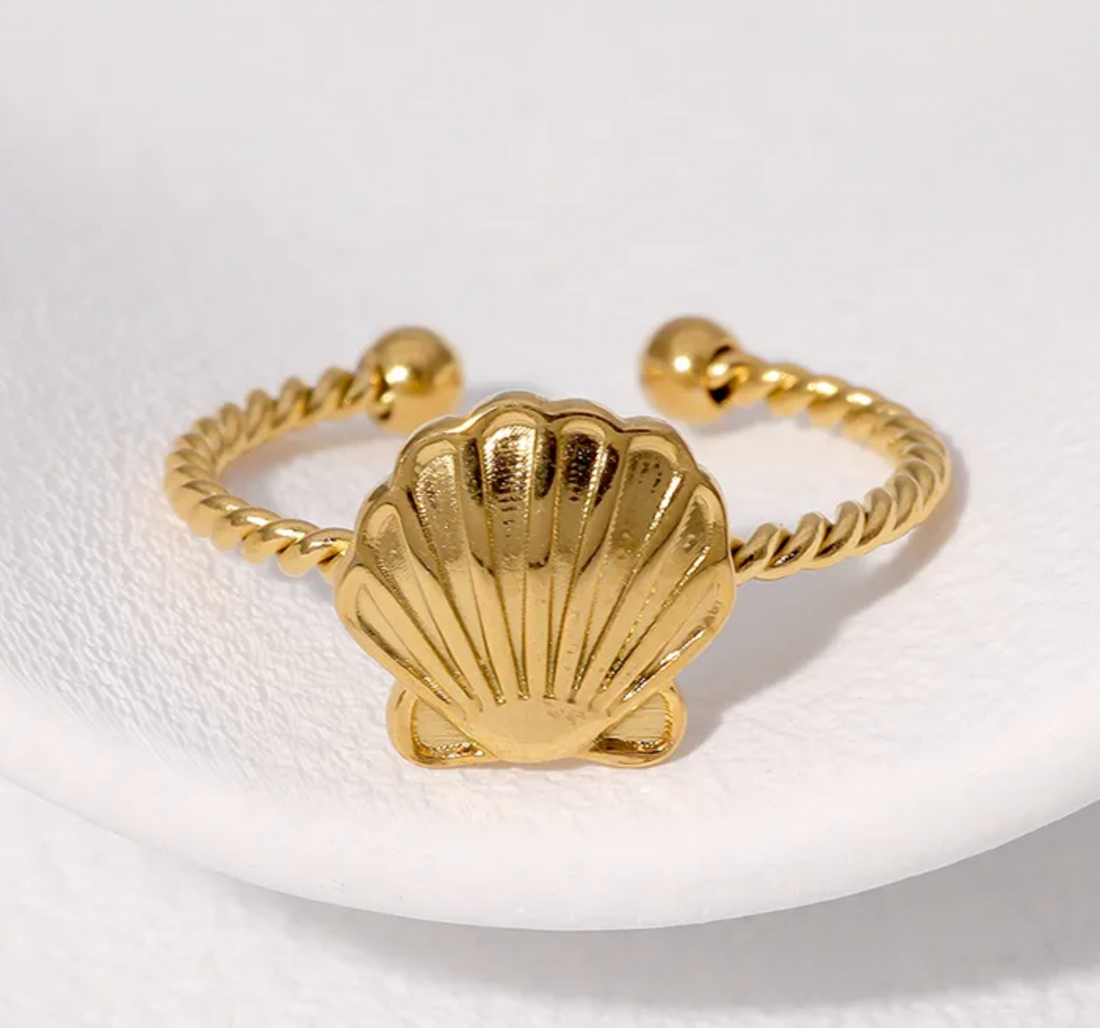 Scallop Shell | Adjustable Sea Shell Gold Plated Stainless Steel Ring