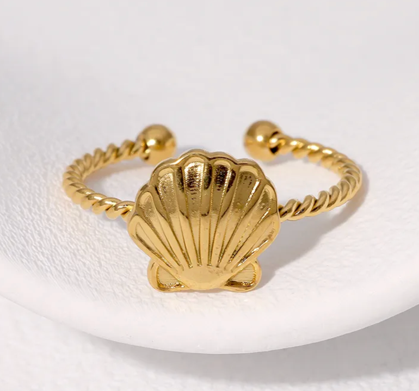 Scallop Shell | Adjustable Sea Shell Gold Plated Stainless Steel Ring