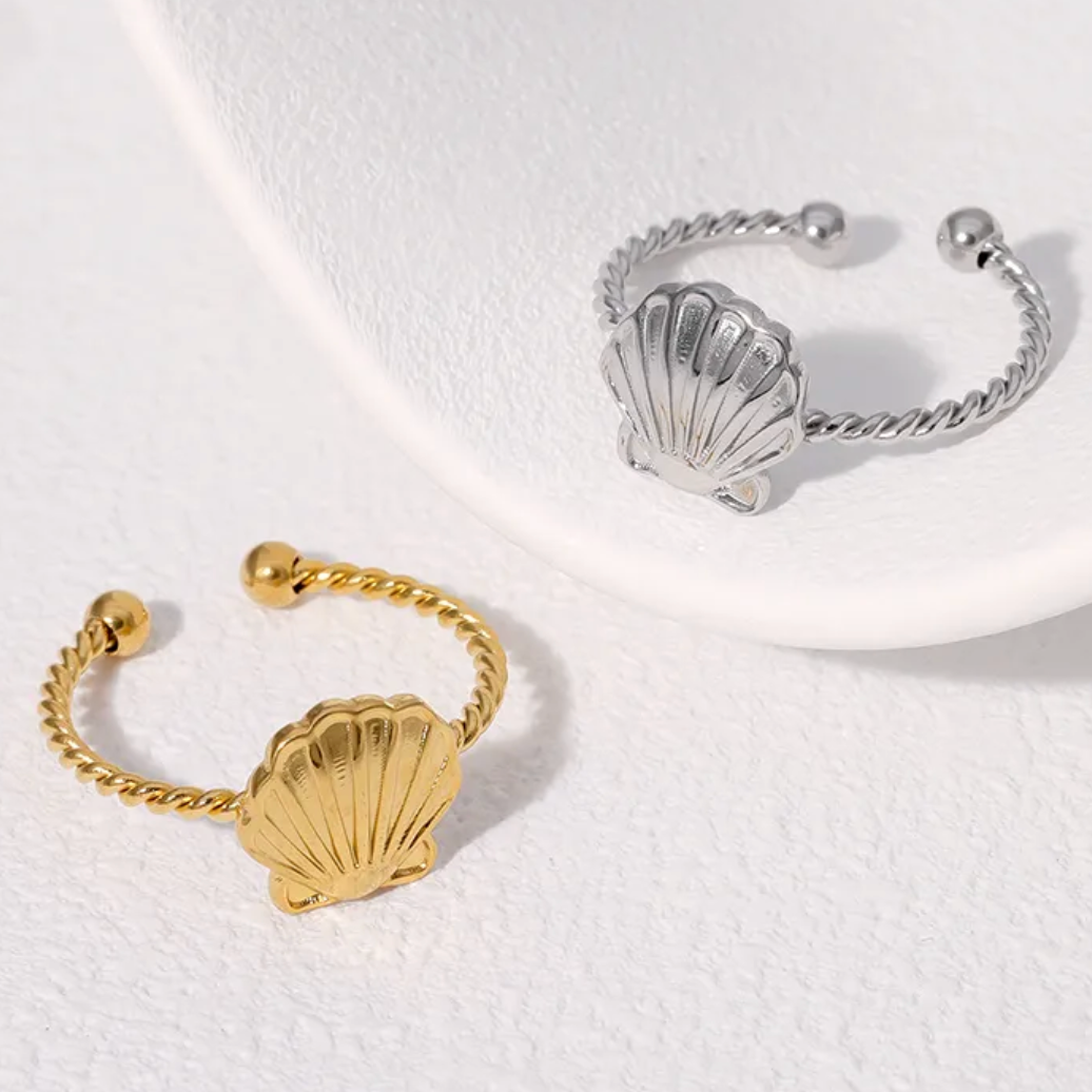 Scallop Shell | Adjustable Sea Shell Gold Plated Stainless Steel Ring