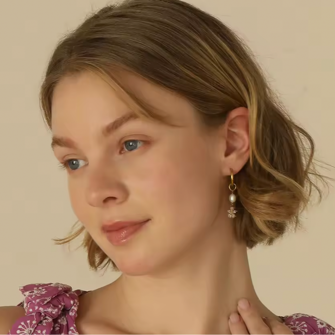 Hali | Pearl Flower Huggie Earrings | Waterproof Gold CZ Earrings