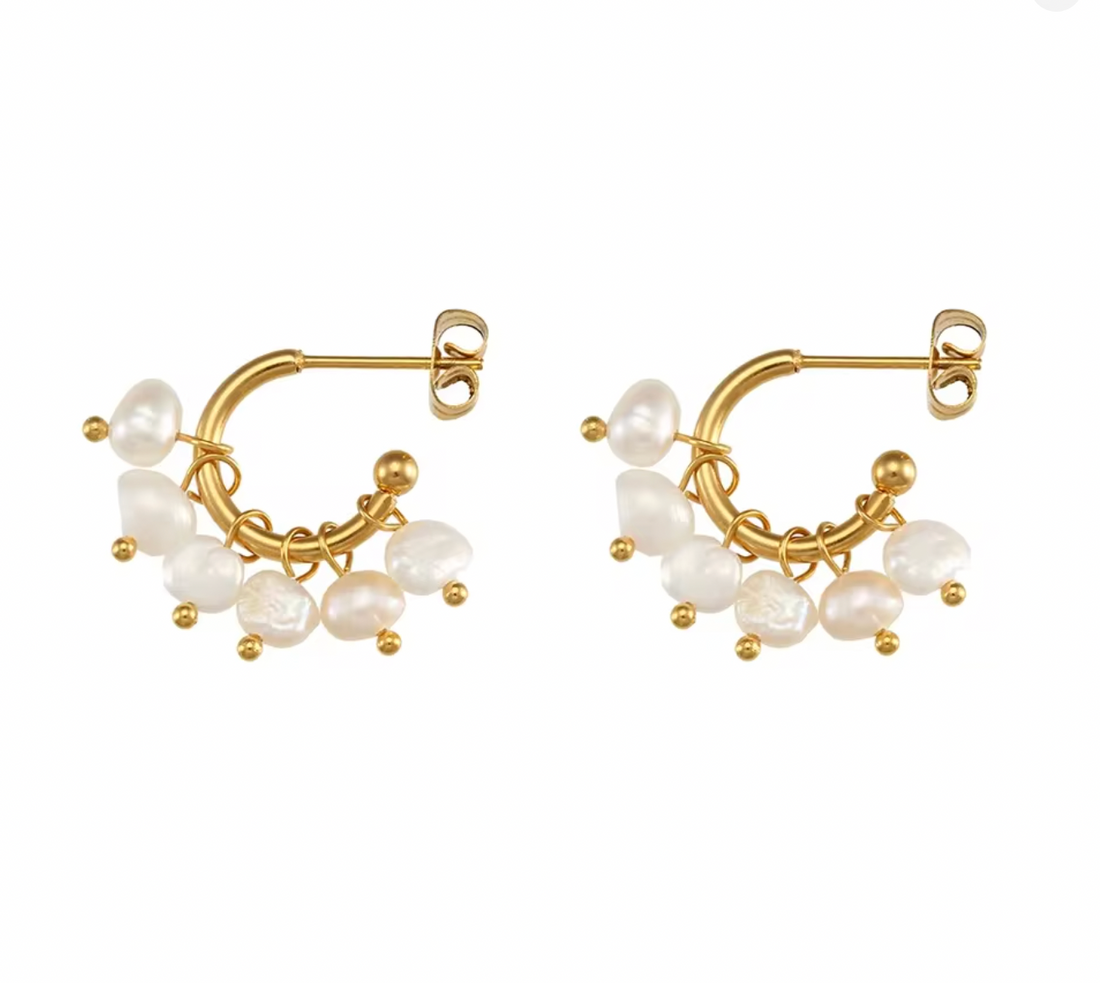 Adva | Pearl Charm Hoop Earrings | Waterproof Gold Pearl Earrings