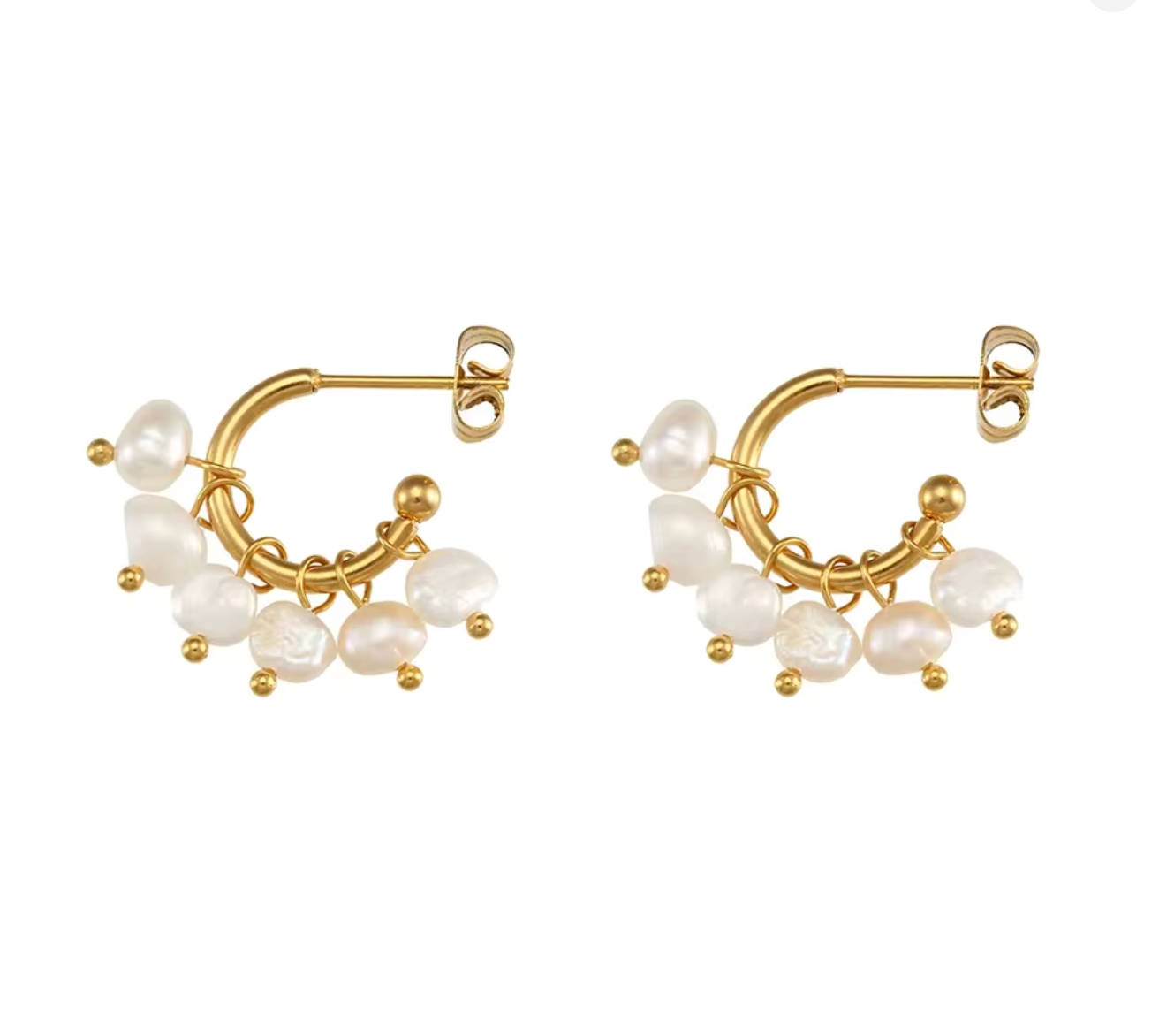Adva | Pearl Charm Hoop Earrings | Waterproof Gold Pearl Earrings