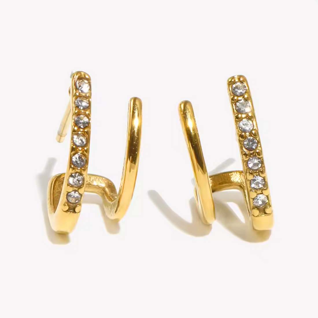 Remi |  Pavé Curve Earrings | Waterproof CZ Gold Earrings