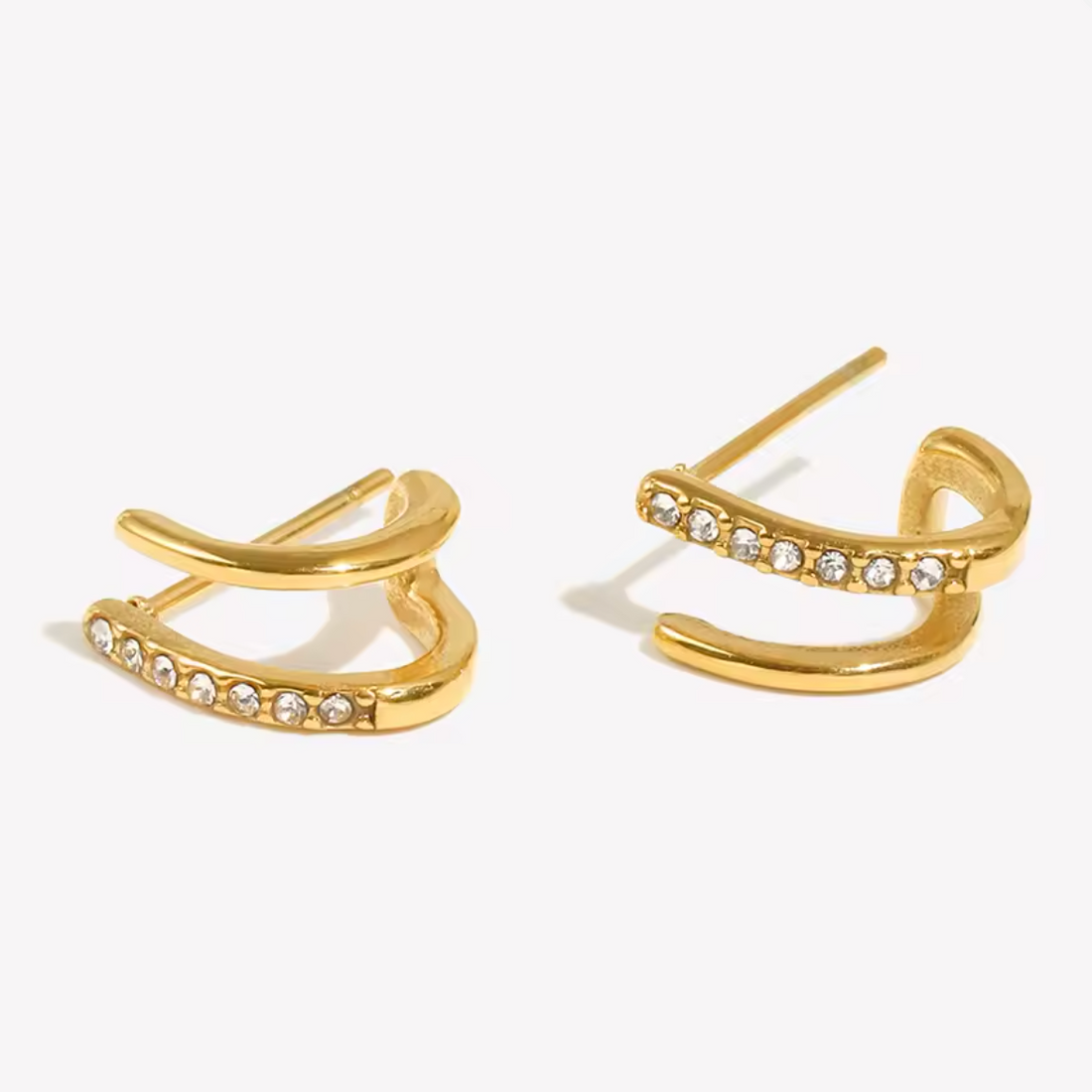 Remi |  Pavé Curve Earrings | Waterproof CZ Gold Earrings