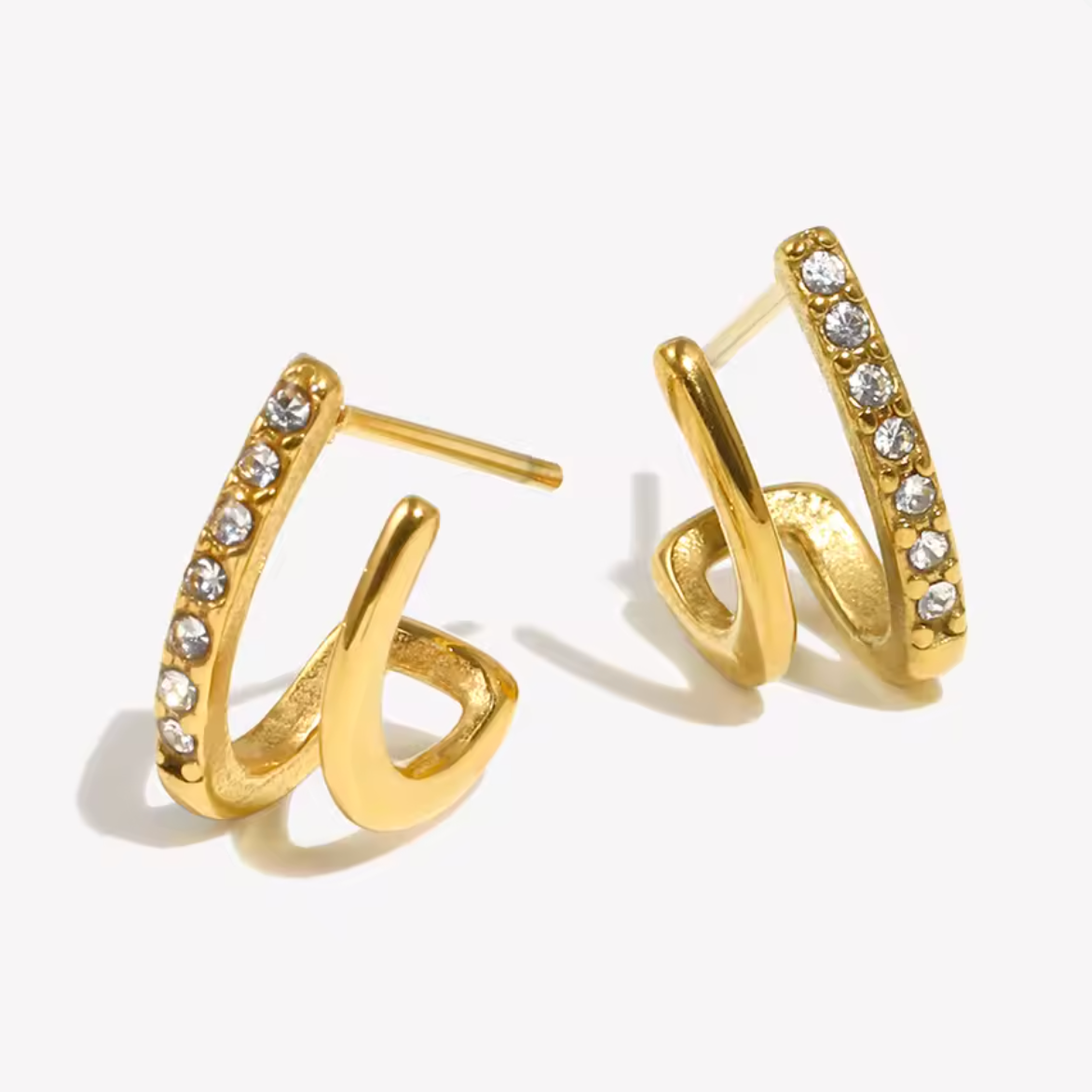 Remi |  Pavé Curve Earrings | Waterproof CZ Gold Earrings