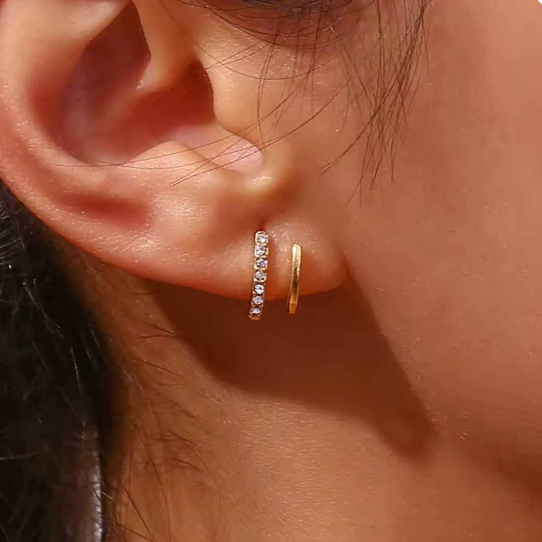 Remi |  Pavé Curve Earrings | Waterproof CZ Gold Earrings