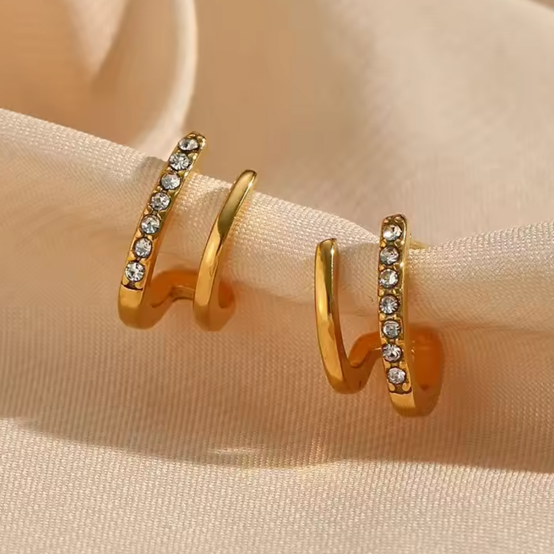 Remi |  Pavé Curve Earrings | Waterproof CZ Gold Earrings