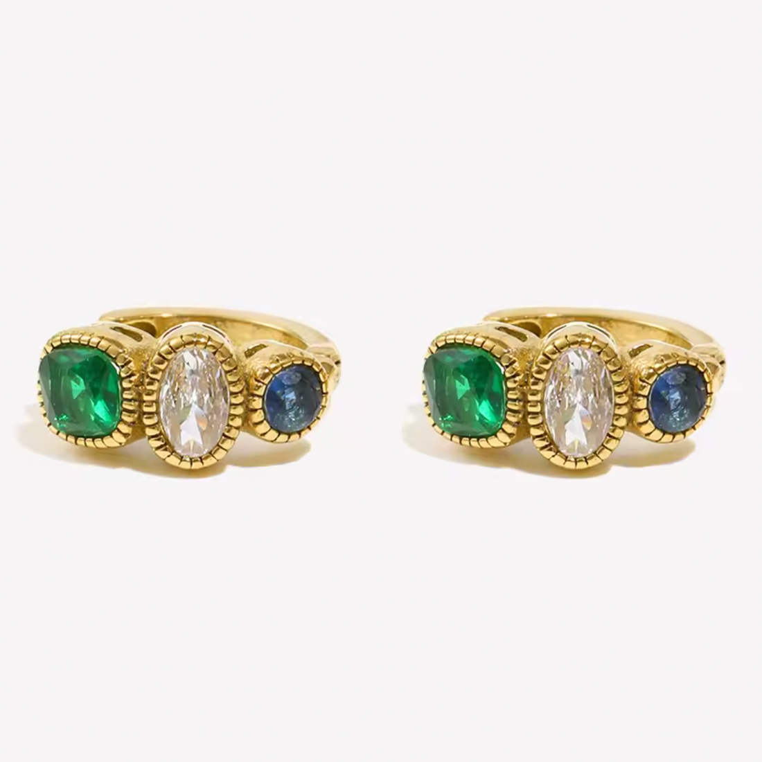 Emerald Trio Huggie Earrings | Waterproof Gold Earrings