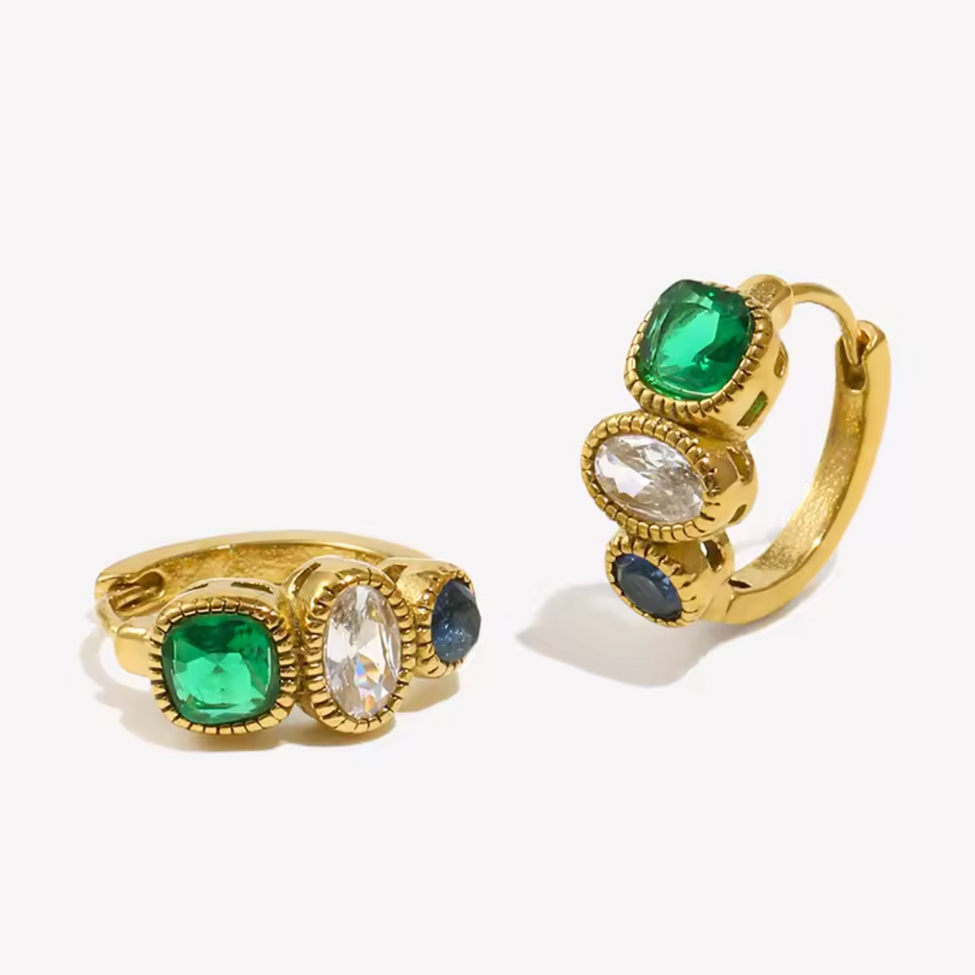 Emerald Trio Huggie Earrings | Waterproof Gold Earrings