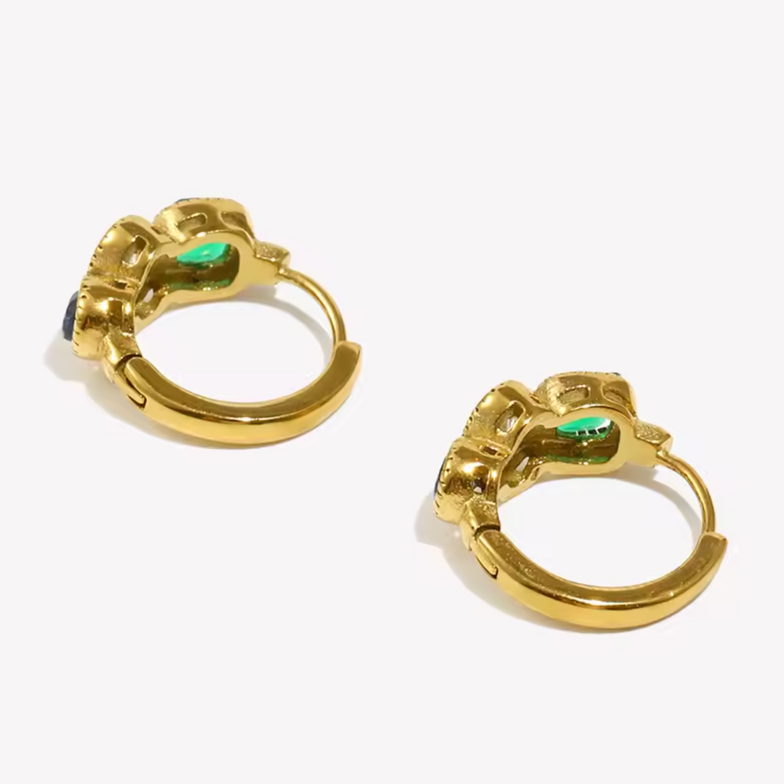 Emerald Trio Huggie Earrings | Waterproof Gold Earrings