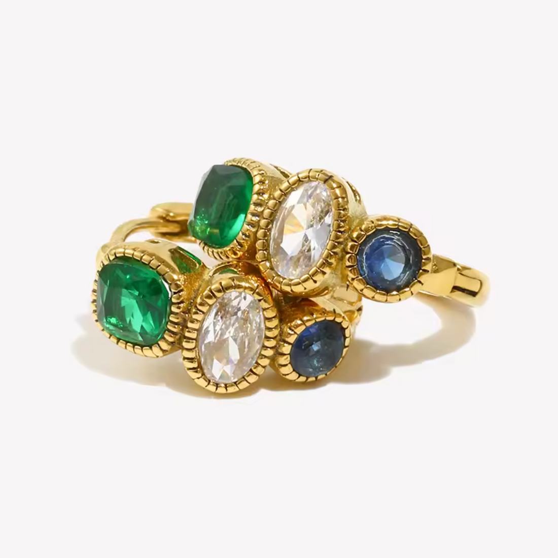 Emerald Trio Huggie Earrings | Waterproof Gold Earrings