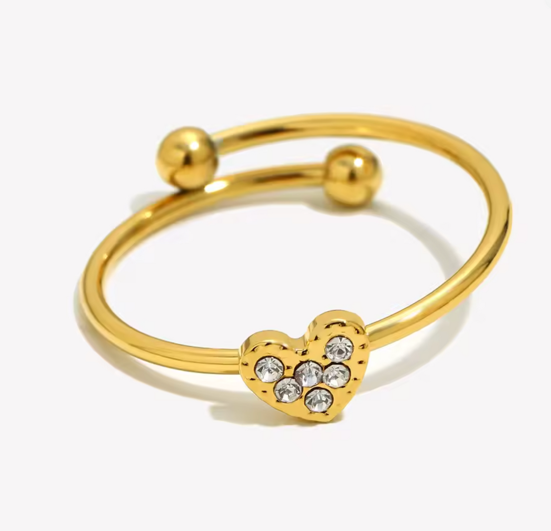 Saylor | CZ Heart Open Ring | Gold Waterproof Adjustable Ring