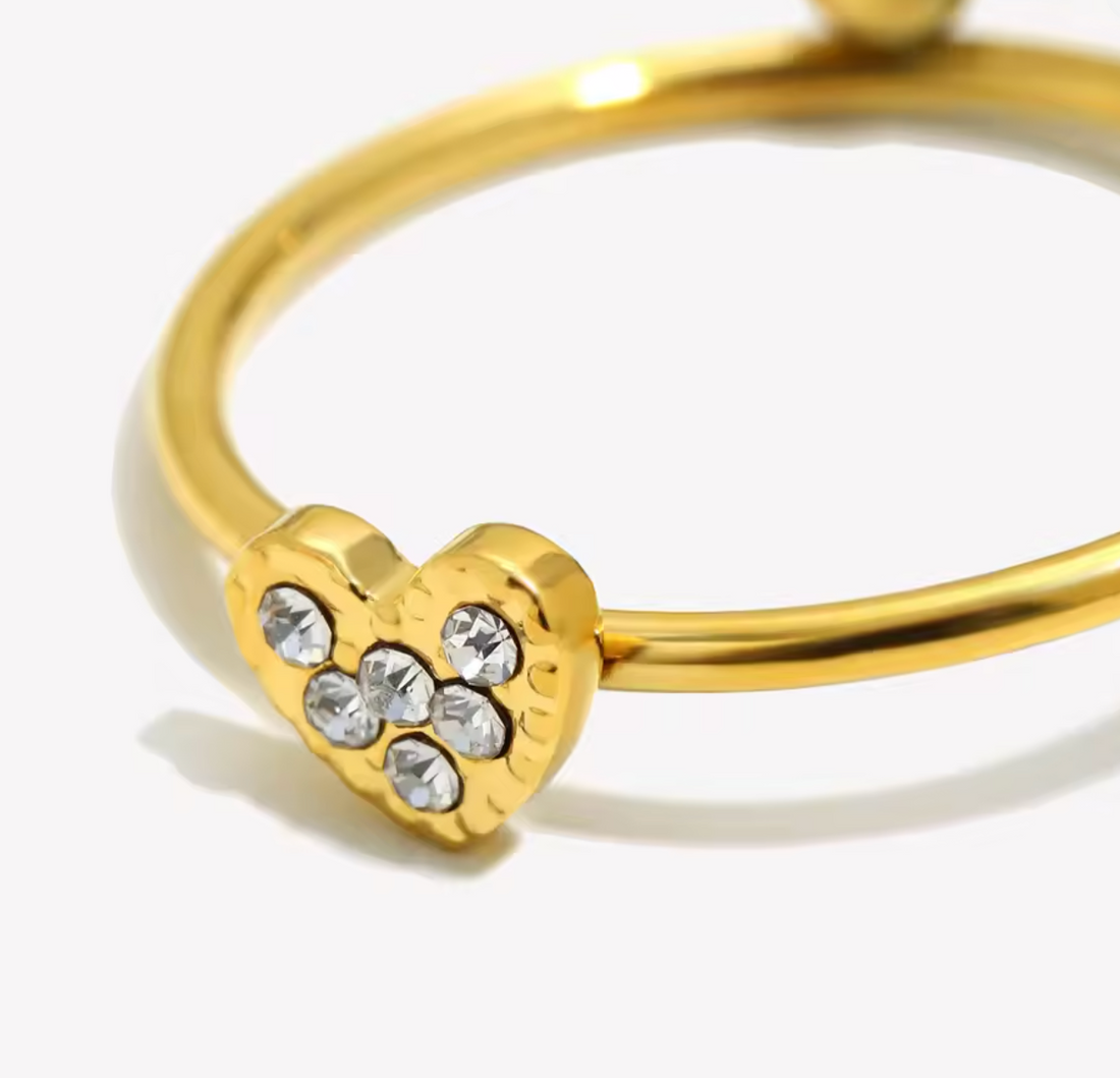 Saylor | CZ Heart Open Ring | Gold Waterproof Adjustable Ring