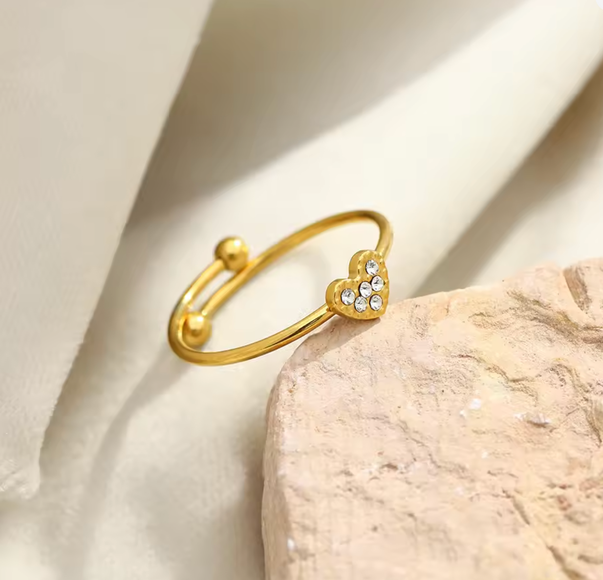 Saylor | CZ Heart Open Ring | Gold Waterproof Adjustable Ring