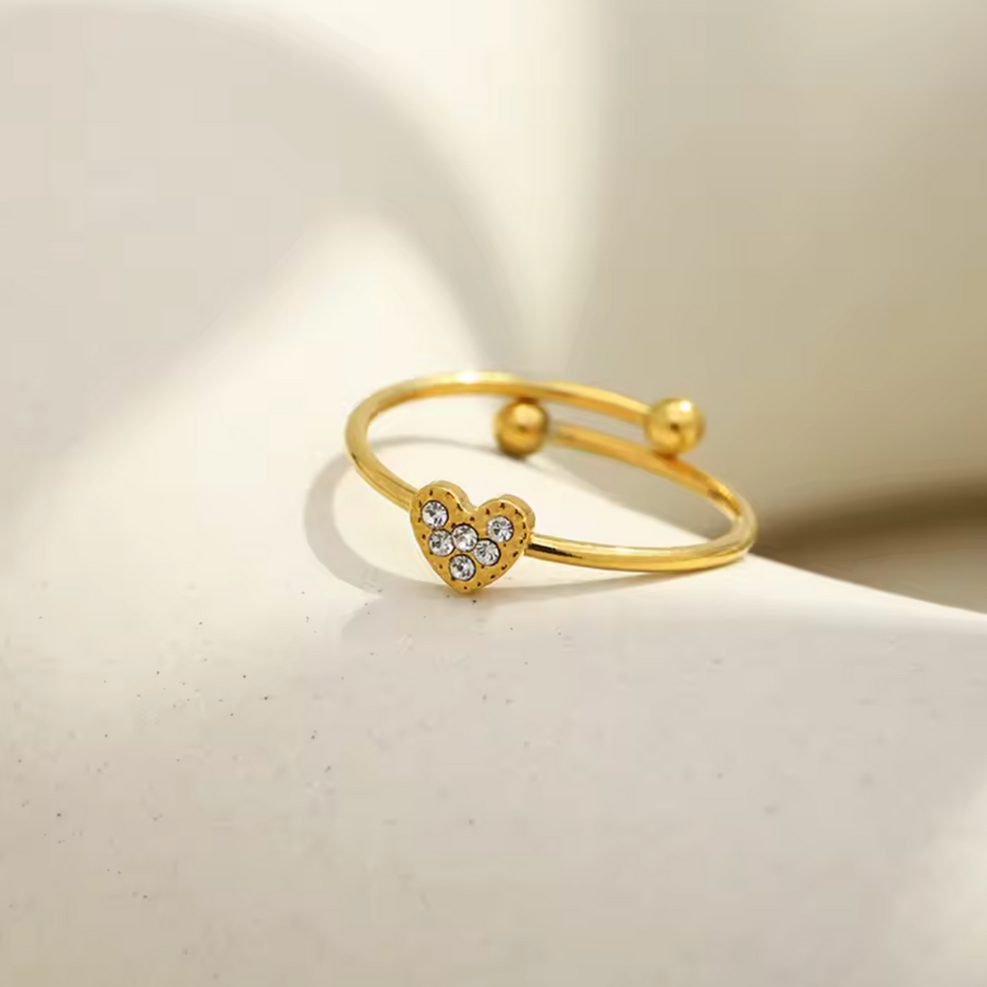 Saylor | CZ Heart Open Ring | Gold Waterproof Adjustable Ring