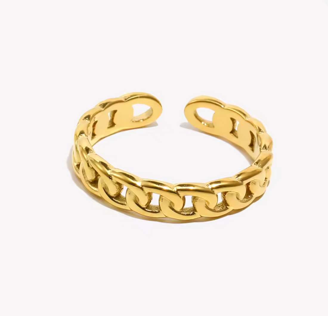 Keala | Gold Chain Open Ring | Waterproof Adjustable Ring