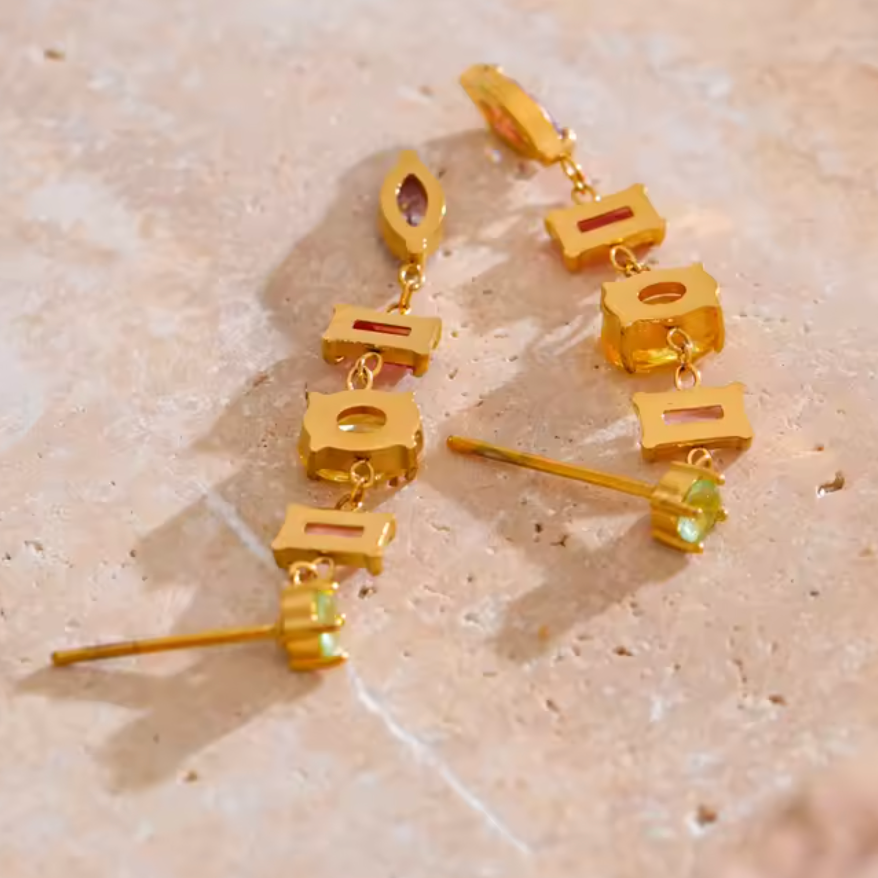 Ria | Candy Drop Earrings | Colourful CZ Gold Earrings