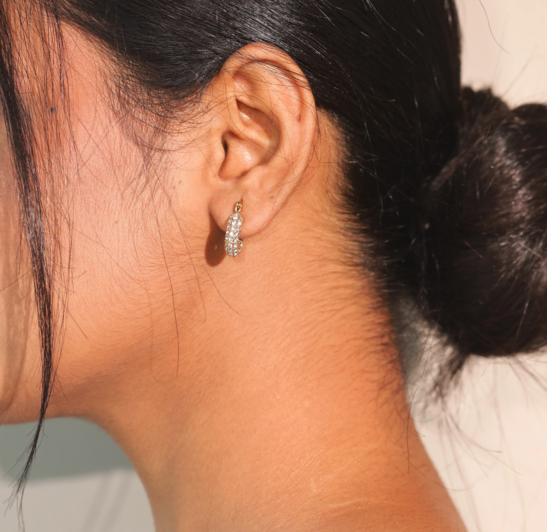 Maris Crystal Huggies | Gold Waterproof Statement Earrings
