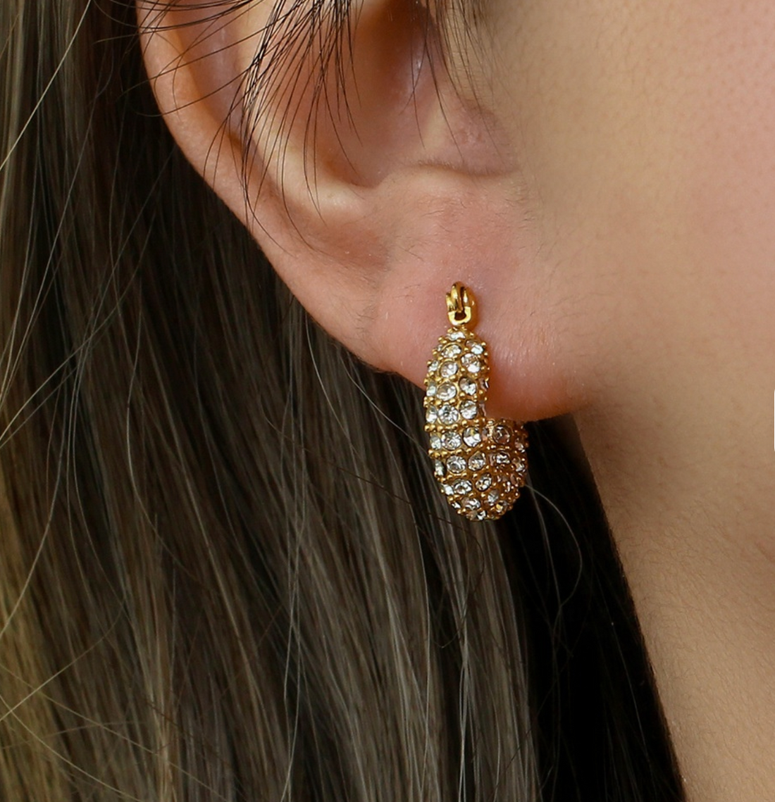 Maris Crystal Huggies | Gold Waterproof Statement Earrings