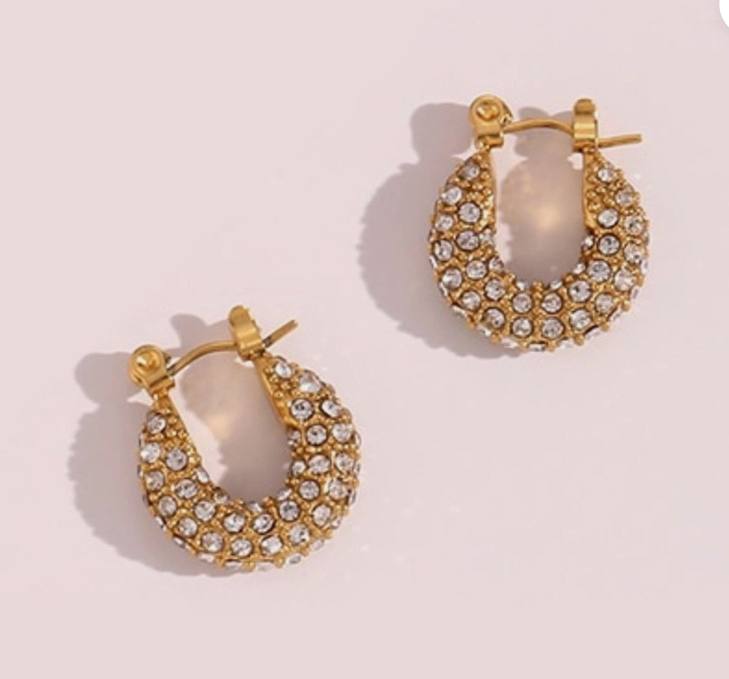 Maris Crystal Huggies | Gold Waterproof Statement Earrings