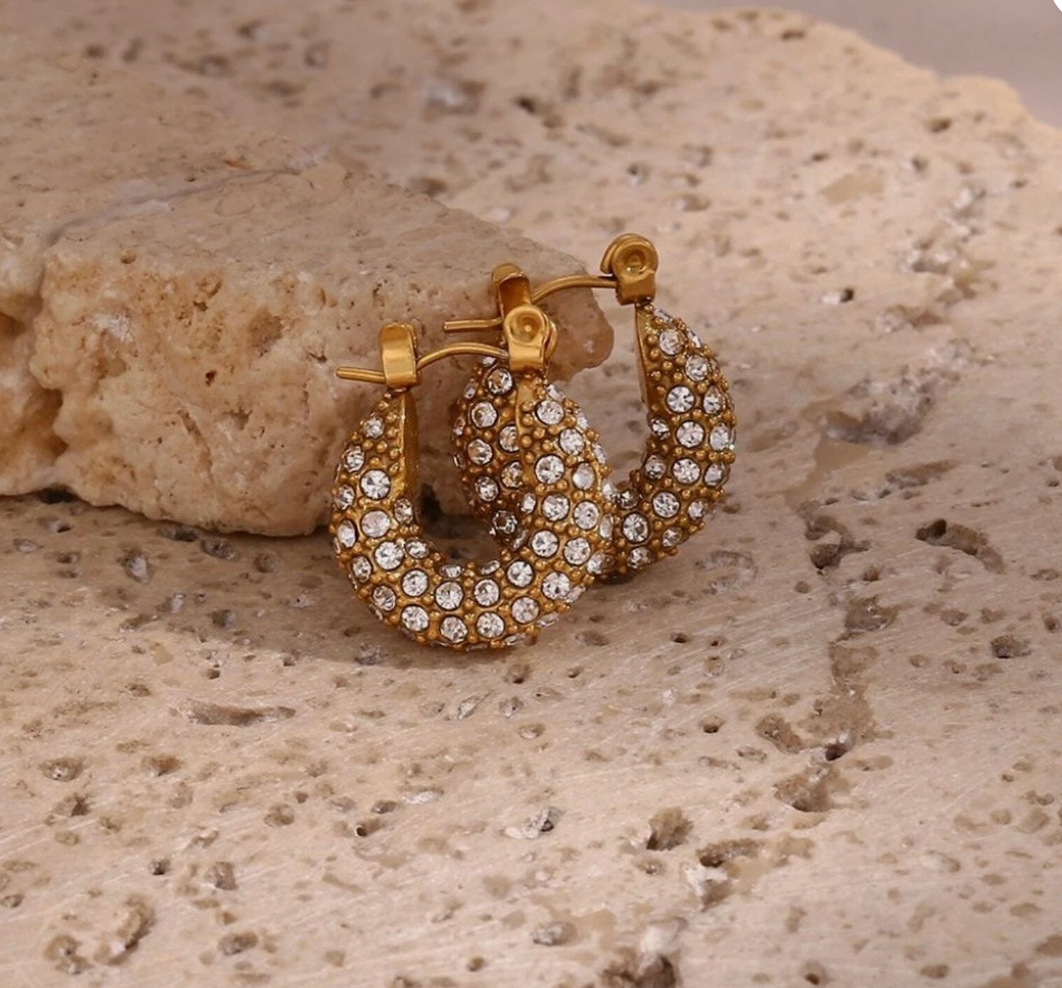 Maris Crystal Huggies | Gold Waterproof Statement Earrings