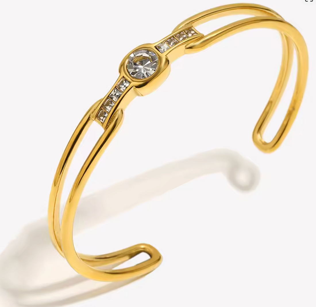 Aven | Gold Plated Waterproof Crystal Cuff Bangle.