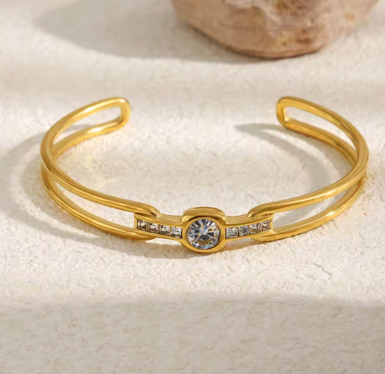 Aven | Gold Plated Waterproof Crystal Cuff Bangle.